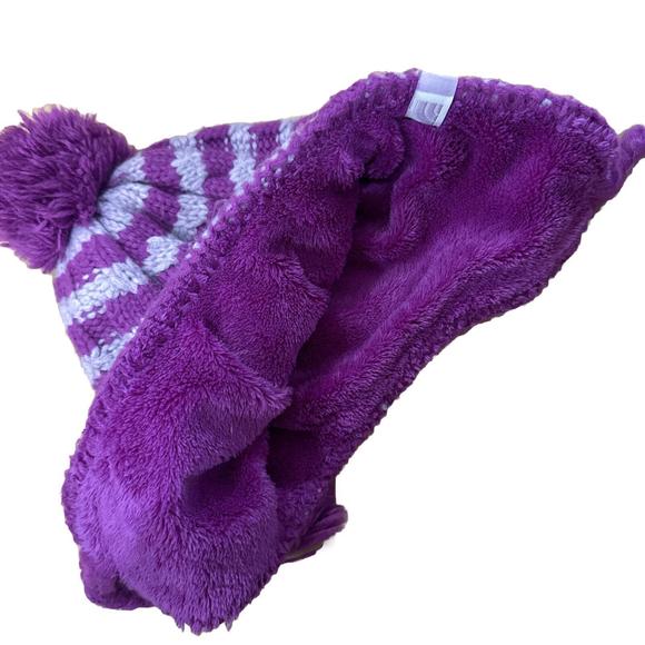 The North Face Small Youth/ Junior Pink And Green Knit Hat With Ear Flaps - Picture 3 of 3